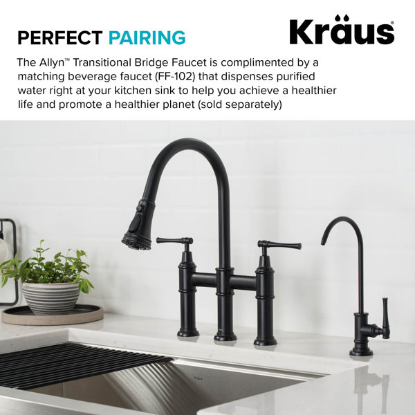 Kraus Allyn Transitional Pull Down Bridge Faucet With Accessories